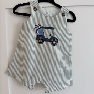 Mud Pie Green and White Striped Golf Baby Romper NWOT